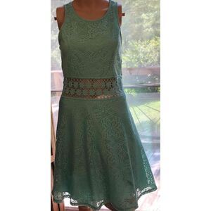 rue21 Aqua Teal Lace Floral Sleeveless Cutout Waist  Dress Womens Medium